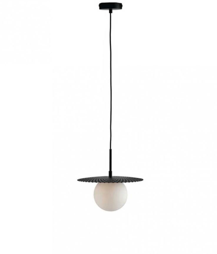 Sospensione sfera in vetro opale struttura in metallo oro satinato-nero opaco 1XG9 D.30cm CHAPLIN Sospensione sfera in vetro opale struttura in metallo oro satinato-nero opaco 1XG9 D.30cm CHAPLIN
